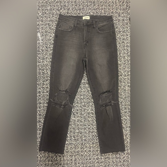 NWOT L’Agence Audrina Mid High Waist Jeans Ripped Knee Straight Leg Black Grey - Picture 7 of 7